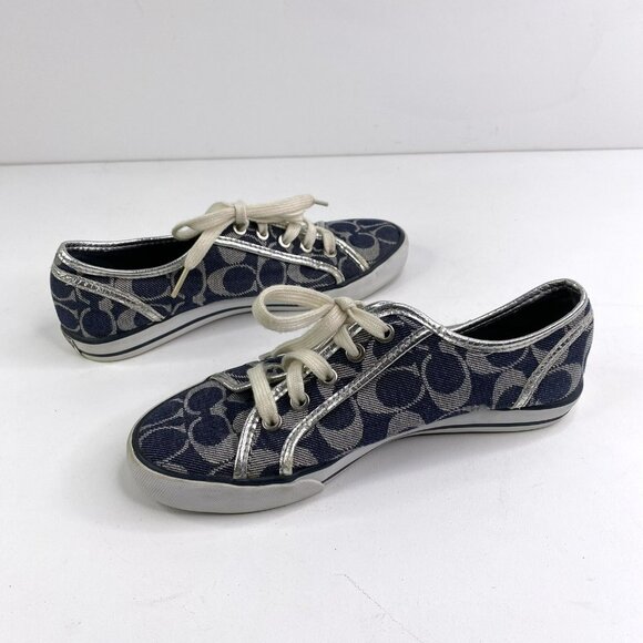 Coach Shoes Womens Size 7 Dee Optic Signature C Monogram Canvas Sneakers Lace Up - Picture 8 of 12